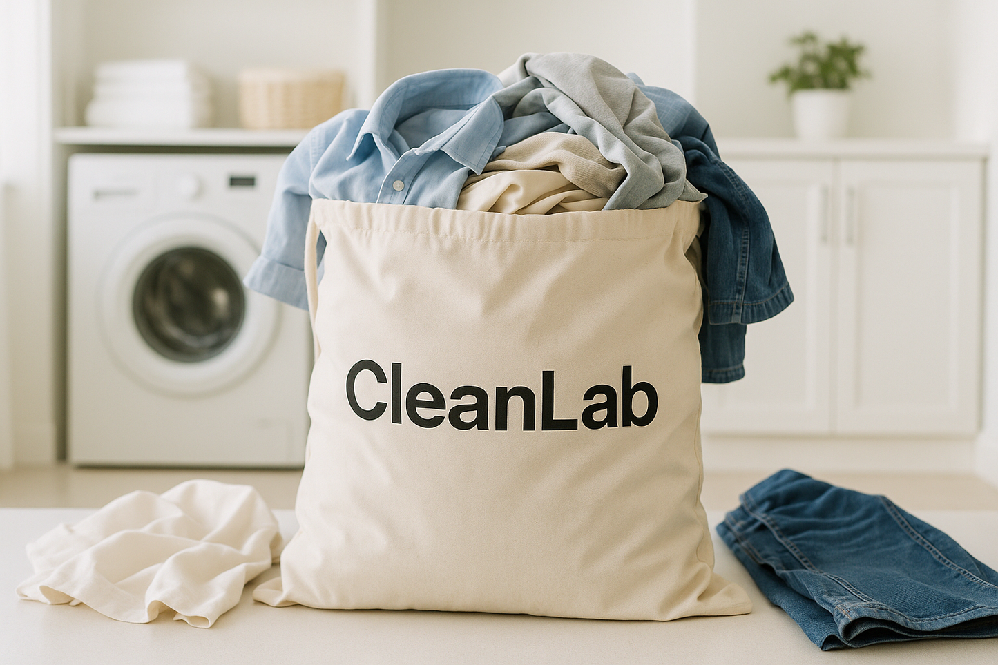 clean lab writen in a bag with clothes to wash
