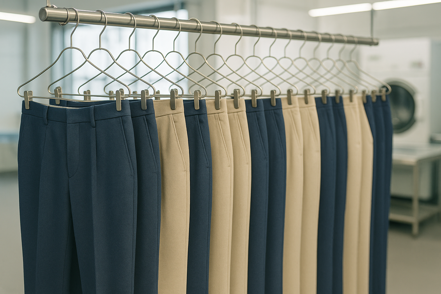 dry cleaning pantalon, blue and cream clour mixed