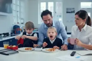 Ontbijt bij een gezin in Amsterdam. Het is hectisch. Daarom heb je CleanLab nodig, om tijd vrij te maken en je kinderen aandacht te geven.